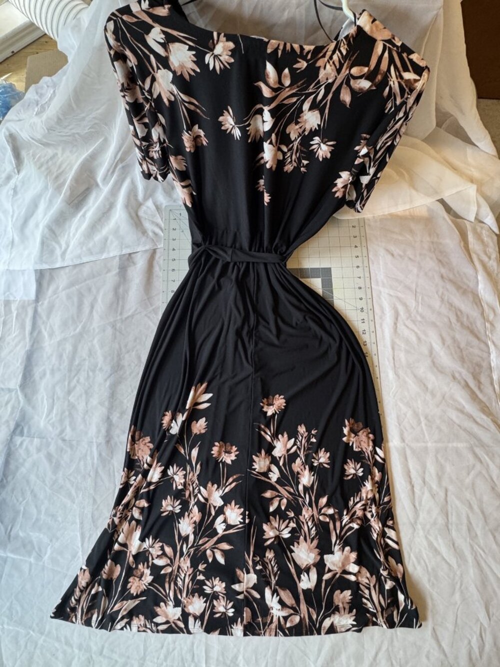 MSK Floral Border Print Tie Waist Midi Dress Size L